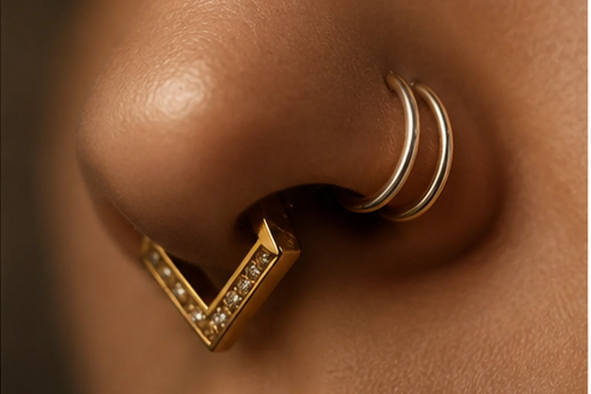 Nasenpiercing mit Goldschmuck bei BEAUTYRELLA Berlin